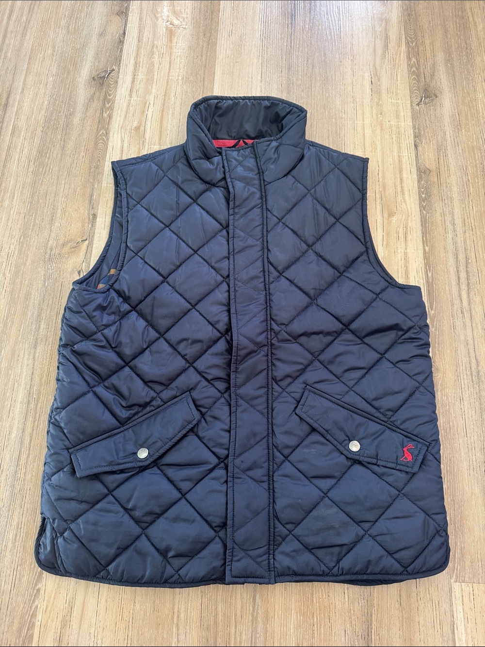 Joules Navy Plaid Gilet Vest quilted patterned liner
